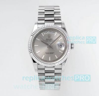 TWS Factory AAA Swiss Copy Rolex Day Date I 2836 Silver gray Dial President Strap